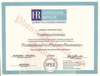 Fake HR Certification from PhonyDiploma